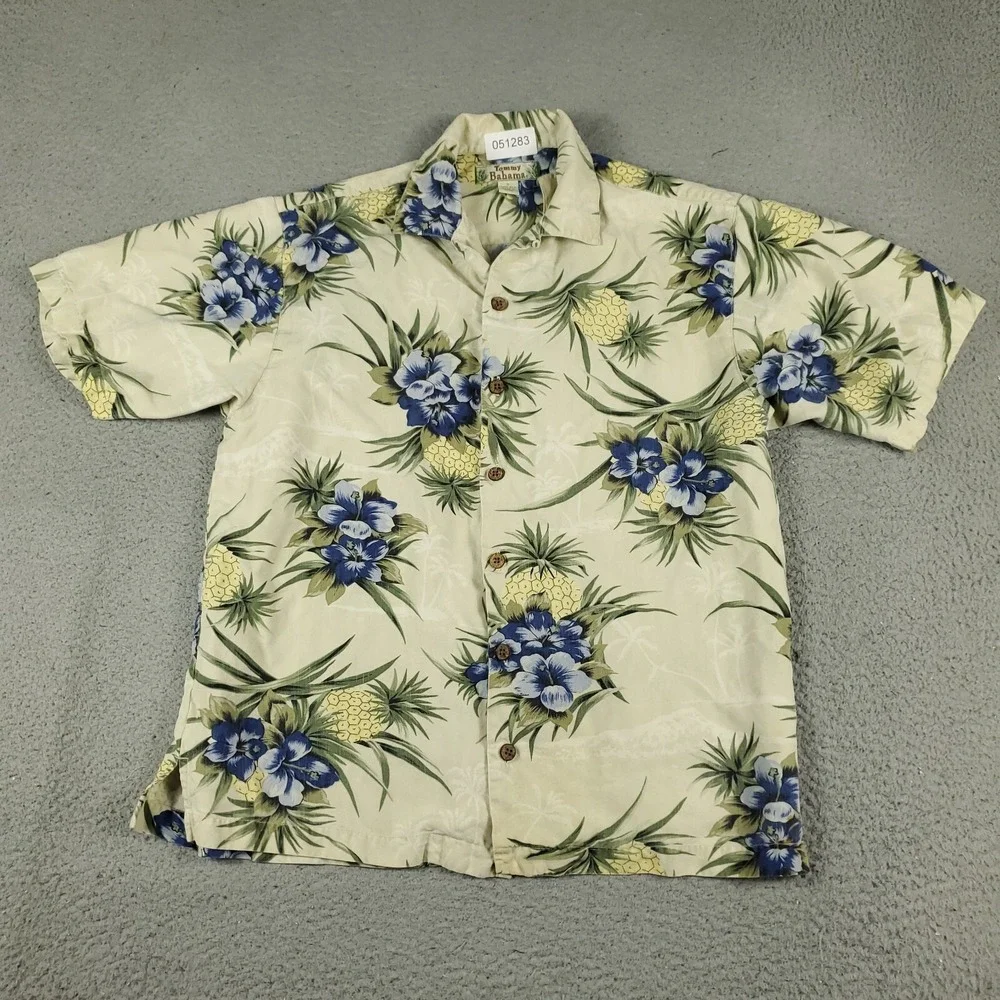Tommy Bahama Shirt Mens Small Blue Floral Hawaiian Button Up Short Sleeve